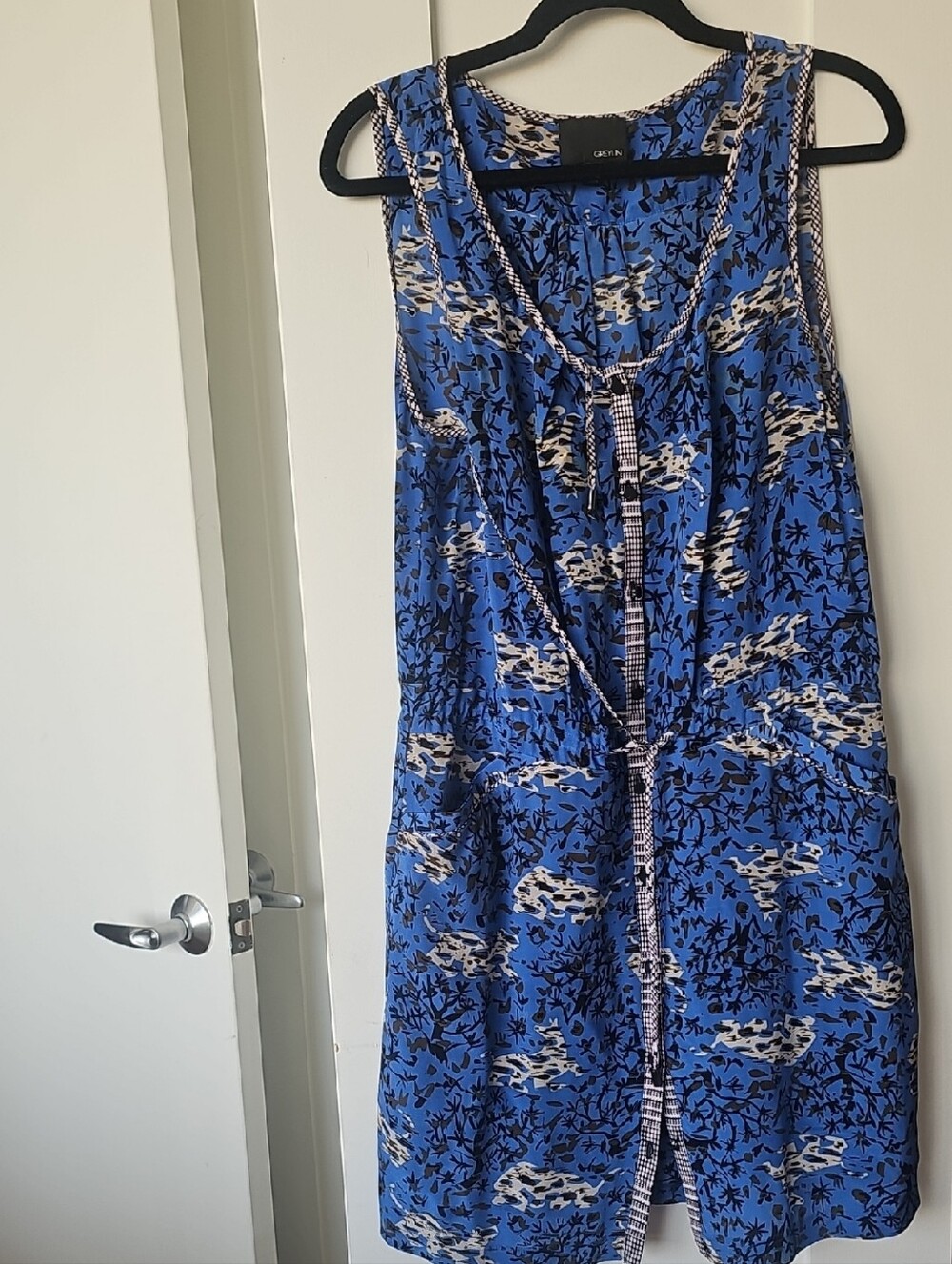 Greylin Blue and White Patterned Midi Dress